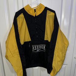 Vtg 90s Reebok Mens L Windbreaker Yellow Black Jacket Water Resistant Pullover