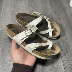 Birkenstock Sandals Womens 37 Mayari Slides Slip On Flats White Leather Casual