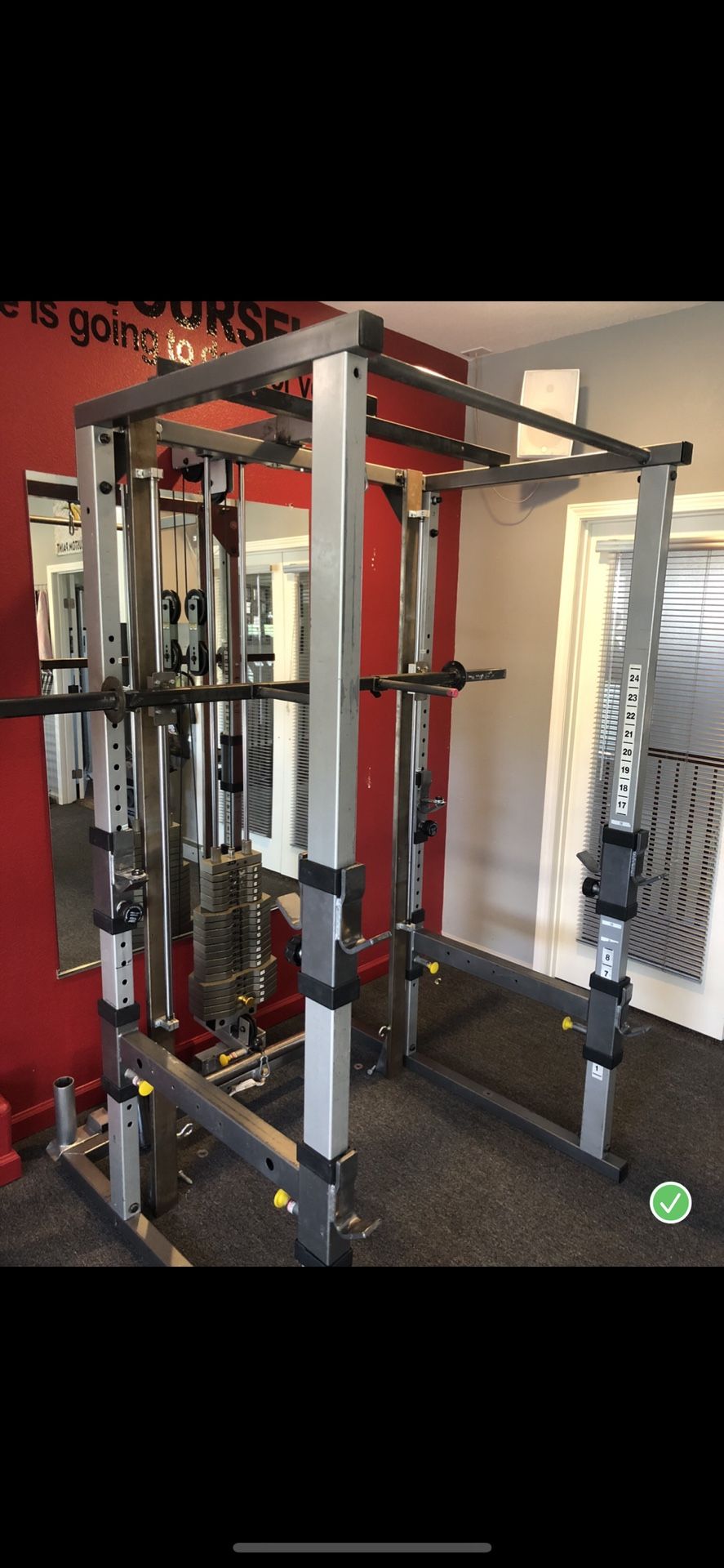 Tuff Stuff Power Rack w/chin up, 200lb lat pull +lower cable and custom fabricated Smith Machine