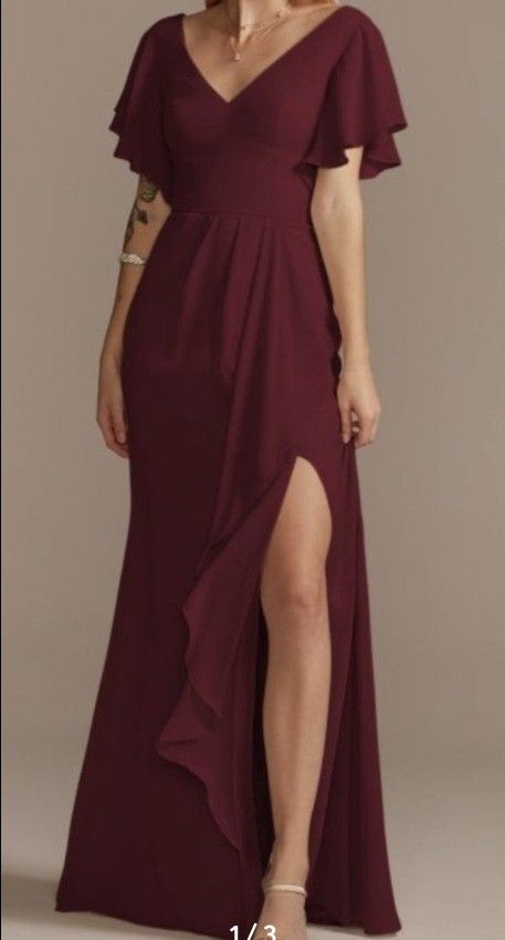 Davids Bridal Flutter sleeve bridesmaid dress with cascade