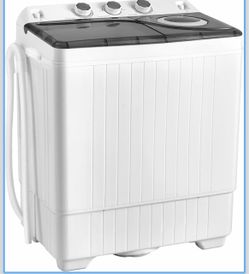 Portable Washing Machine, Twin Tub 26lbs Capacity Laundry, 18lbs Washer and 8lbs Spinner Combo with Timer Knobs, Built-in Drain Pump, Compact Washer f