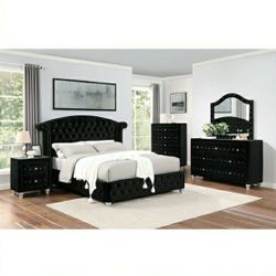EACH Item SOLD SEPARATELY Glam Bed Black Velvet Crystal Tufted Nailhead Trim Comes In Queen $780 Eastern King & Cal King $860 Financing Available 