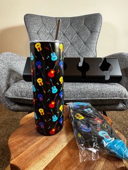 Guitar-Themed Tumbler Gift Set with Socks & 5-Slot Metal Organizer