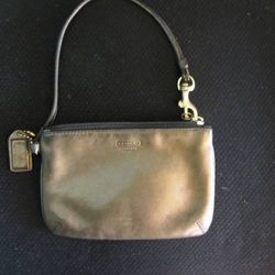 COACH Gold/Bronze Metallic Leather Wristlet Purse Zip Bag  