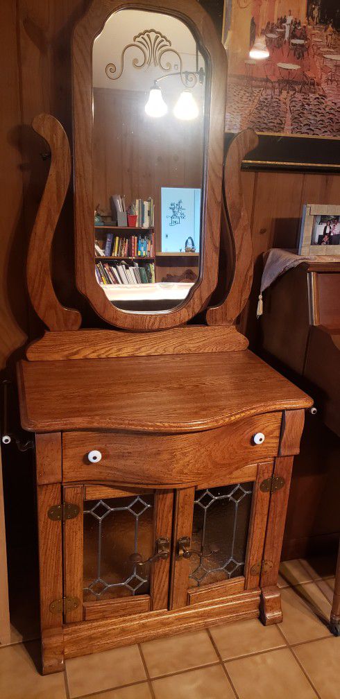 Cabinet With Mirror And Matching Nightstand