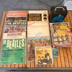 Large Beatles collection records 45s magazines