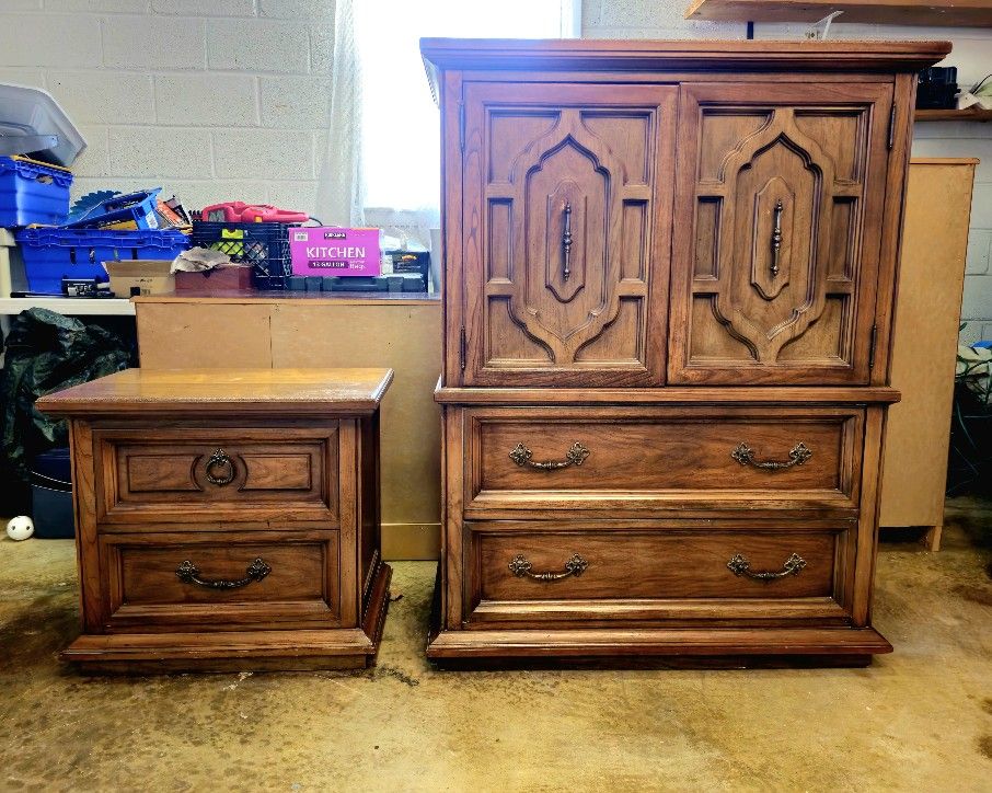 SOLID WOOD ARMOIRE DRESSER AND NIGHTSTAND (Delivery Available)