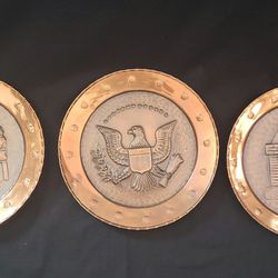 3 Vtg Nora Fenton Import Copper Decorative Plates Made In Italy 13" in diameter (each)
