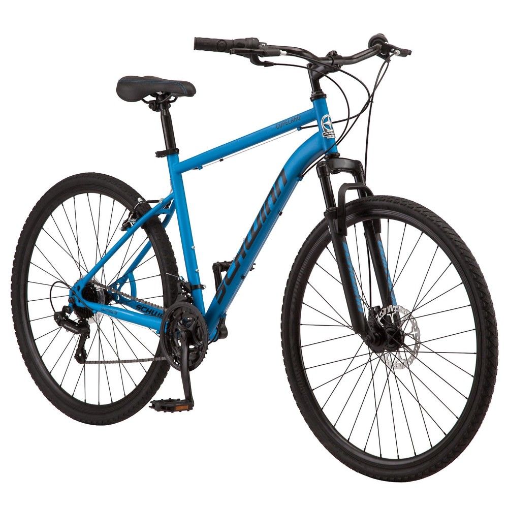 Schwinn Copeland Hybrid Bike, 21 speeds, 27.5" 700c wheels, blue 27.5 inch bicycle