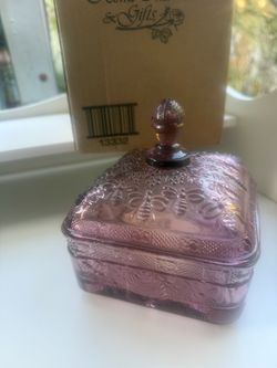 Purple Pressed Glass Trinket Box with Lid