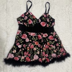 New 2x black lace floral embroidered dress boho festival flower lace short rave
