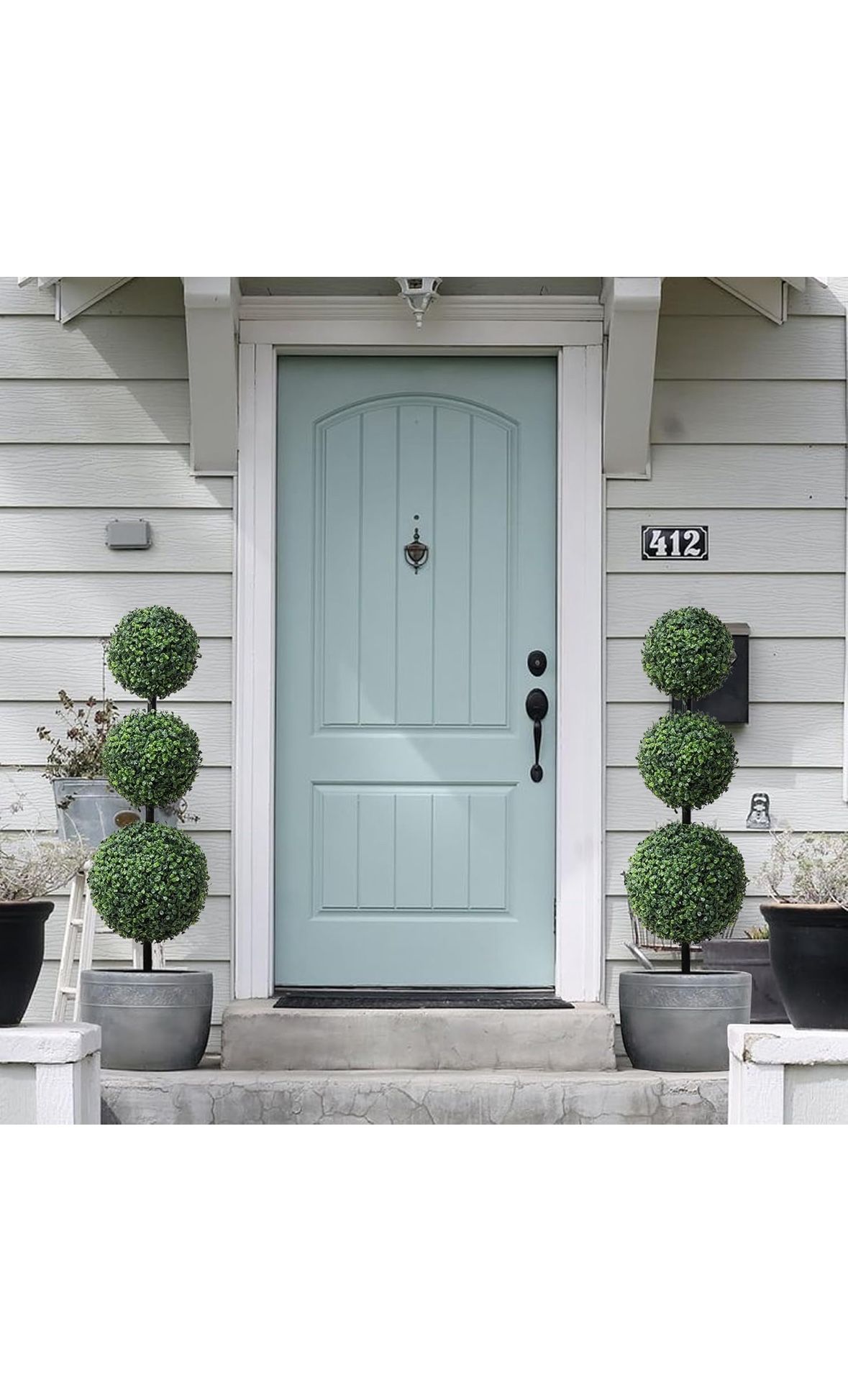 Artificial Topiaries Ball Tree Outdoor, 3.3ft Fake Topiary Triple Ball Boxwood Trees(2 Pieces)