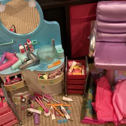 Retired American Girl Doll Vanity With Salon Chair And Lots Of Accessories! 