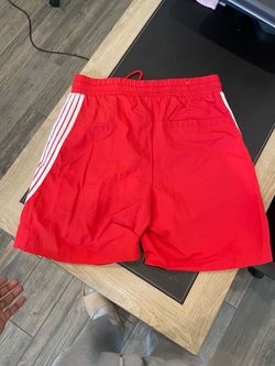 Adidas Red Athletic Shorts with White Stripes