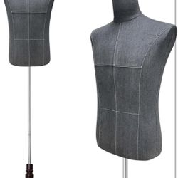 Male Mannequin Troso Body with Wooden Stand, Adjustable Height for Display and Sewing.