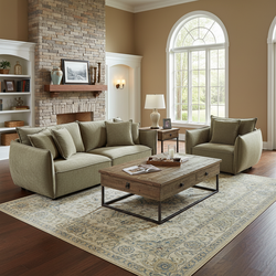 Homy Casa Phoenix 2 PC Linen Fabric Sofa Set, Loveseat Sofa & Recliner Chair, Light Green Set of 2