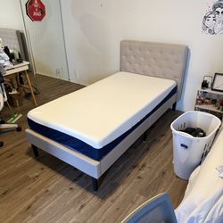 Easy Build Twin Upholstered Bed w/ Mattress
