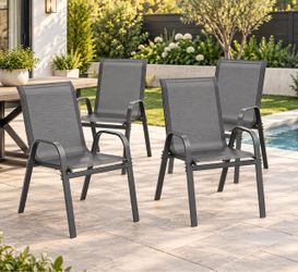 Set of 4 Gray Outdoor Stackable Chairs