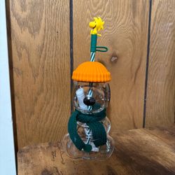Starbucks Peanuts Snoopy  Glass Cup with Straw