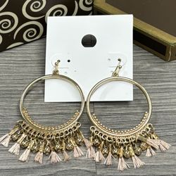 Beautiful Gold And Pink Tassels Earrings 