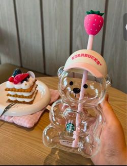 Starbucks Bear Shape Glass Cup with Straw