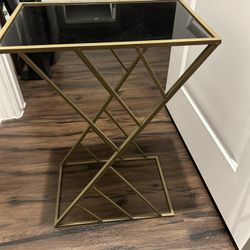 Black Smoke Glass & Gold Sofa Table