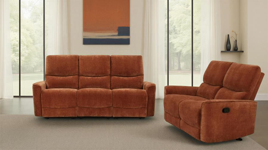 Sofa and Loveseat Manual Recliners Burn Orange Chenille, New Especial price  
