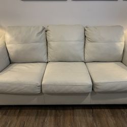 4 Piece Cream Leather Sofa, Love Seat, Chair & Ottoman 