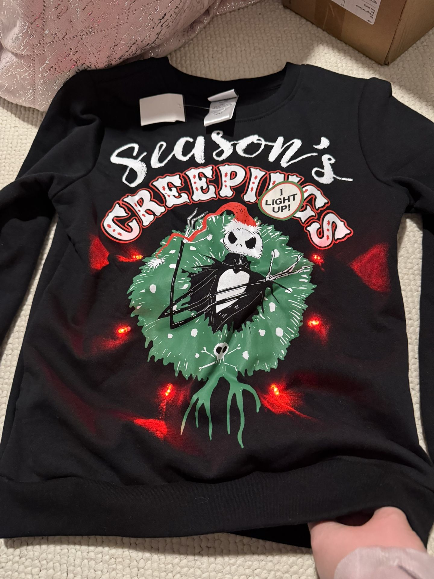 Kids 10/12 Nightmare Before Christmas Black Light Uo Christmas Sweatshirt