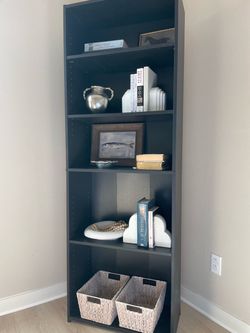 Tall Dark Brown Bookcase with Adjustable Shelves