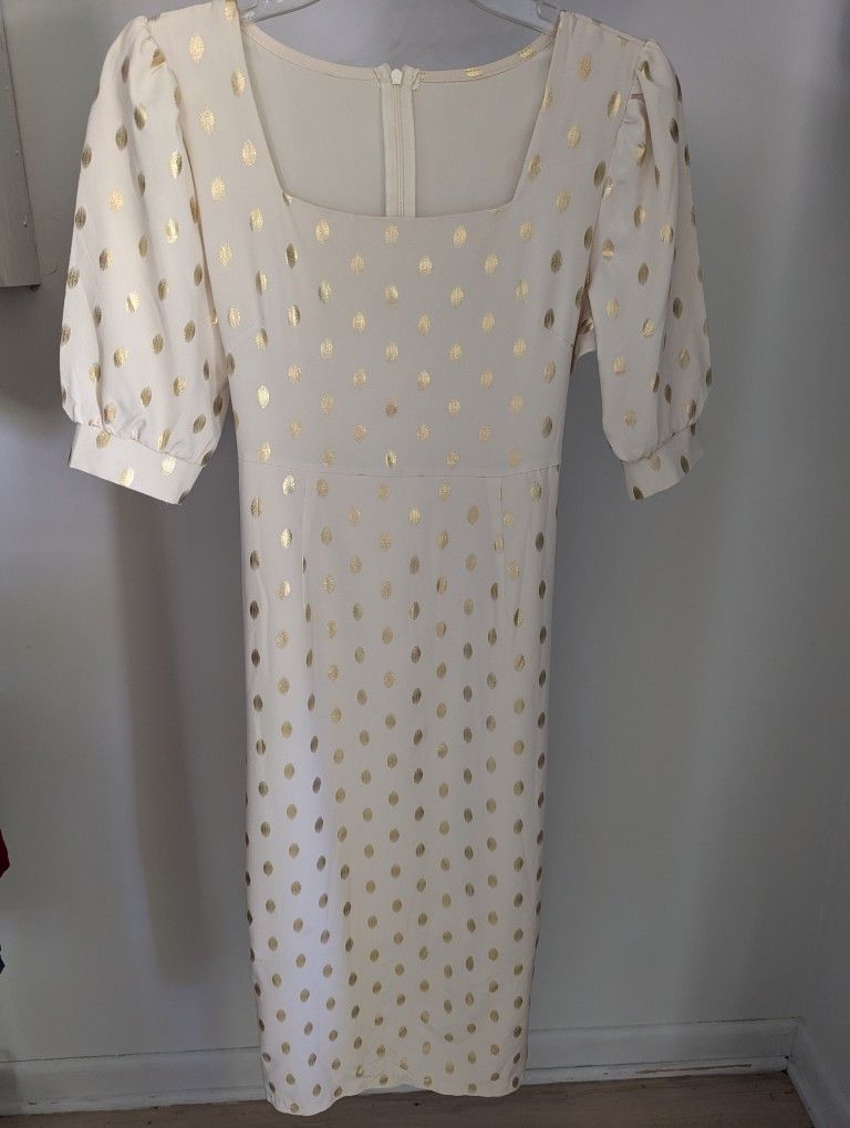 Women's Cream Shein Dress with Gold Sparkly Dots