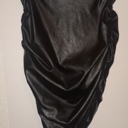 Ruched Pu Leather Skirt 