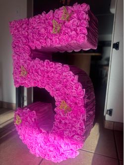 Pink Floral Number 5 Piñata - Ready for Pickup