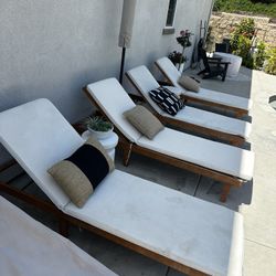4 Lounge Chairs - Christopher Knight Home Ariana Acacia Wood Chaise Lounge with Cushion, Teak Finish $500