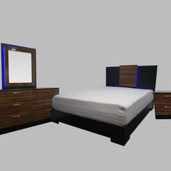 Black King Bedroom Furniture New Led Lights Brown