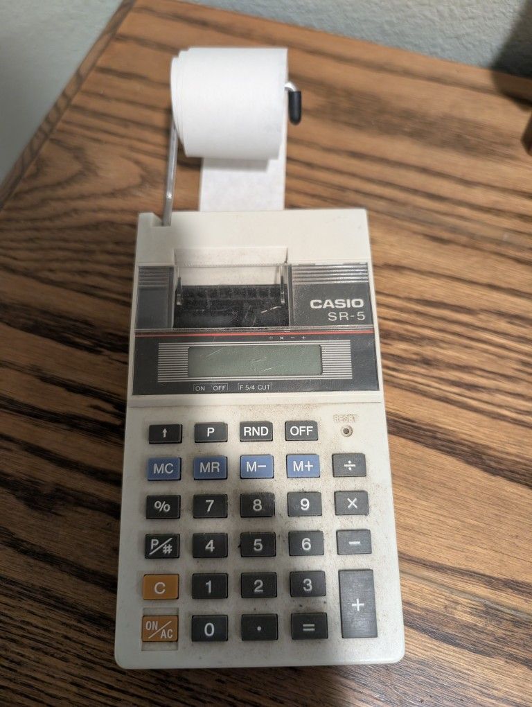Vintage 1970s Casio printing calculator. Works perfectly. HR-10 Model. Missing Back Cover For Batteries. 