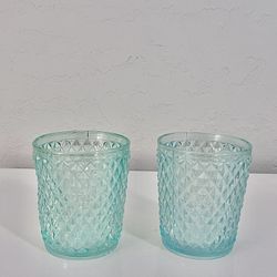 Tiffany Blue Diamond Cut Turquoise Glasses Aqua Teal Barware Tealight Bath