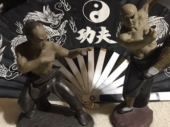 2 Shaolin Kung Fu Monke Ceramic Sculptures 7.7” Hard To Find