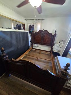 Ornate Wooden Queen Bed Frame – Dark Walnut