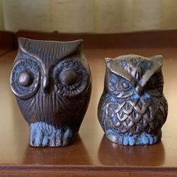 Vintage Solid Brass Owls, set of 2