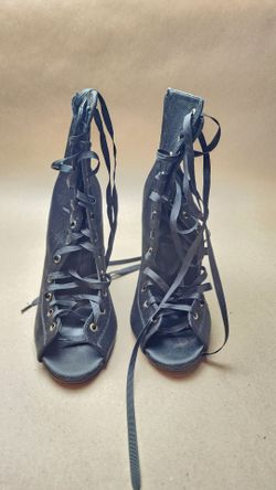 Black Lace-Up Peep-Toe Stiletto Ankle Boots Size 7.5