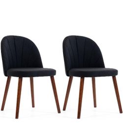 Fabric Dining Chairs Set of 2, Upholstered Mid Century Modern Dining Chairs, Armless Accent Chair with Walnut Wood Legs for Kitchen, Living Room, Dini