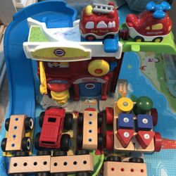 Fire Station, Fire Trucks, Police Car, Wood Cars