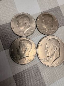 Lot of 4 Vintage U.S. Coins – Kennedy Half Dollars & Eisenhower Dollar – 1971–1978