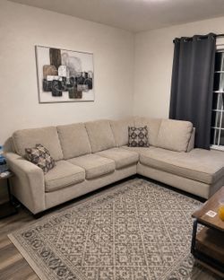 Clean Beige Sectional Couch with Chaise – Deep Cleaned