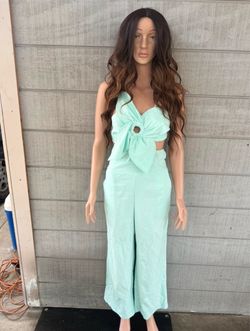 Women’s Sleeveless Mint Green Tie-Front Jumpsuit size medium