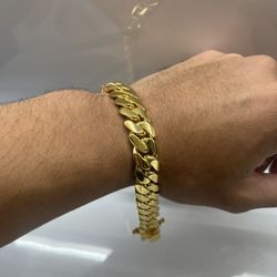 14MM ⛓️MIAMI CUBAN LINK BRACELET 9” 🔥 14k GOLD OVER SILVER