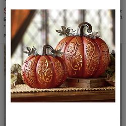 Halloween Thanksgiving Lighted Resin Pumpkins **BRAND NEW**