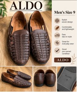 ALDO Brown Woven Leather Slip-On Loafers size 9 men’s
