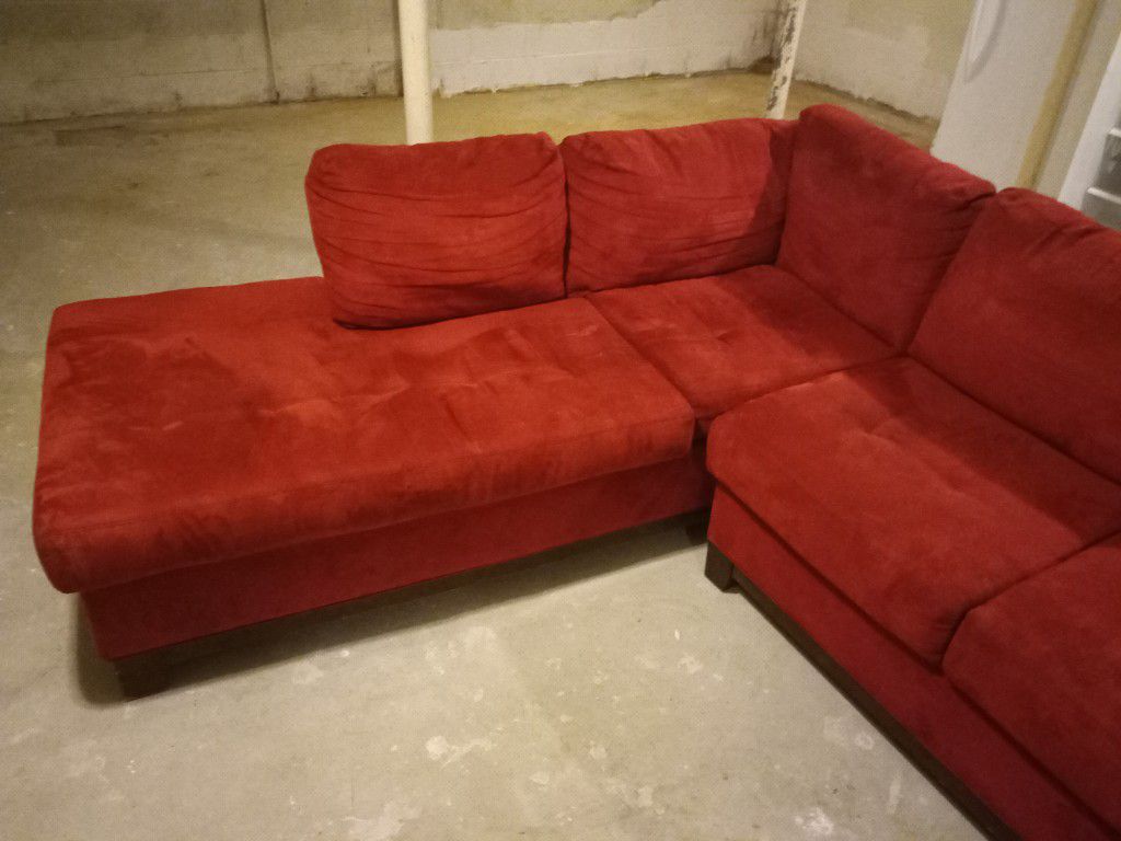 Mid Century Modern L Shape Sectional Sofa Convertible Futon Sleeper in Red